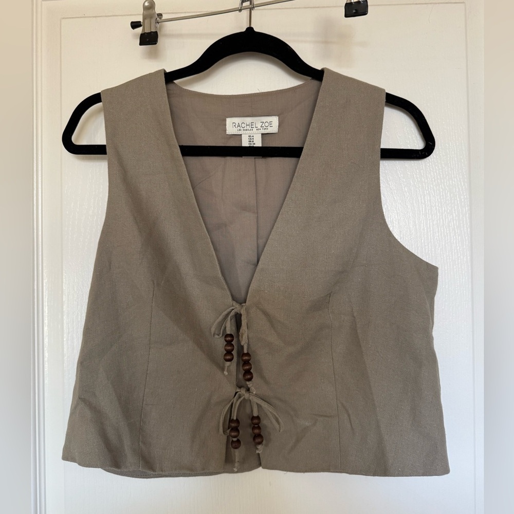 Rachel Zoe Taupe Sleeveless Top with Wooden Accents